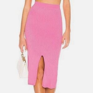 FREE PEOPLE Skyline Midi Skirt in Bubblegum Pink with Ribbed Knit Size XS